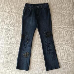 ✨SOLD✨ Diane Gilman dark denim beaded boot cut jeans
